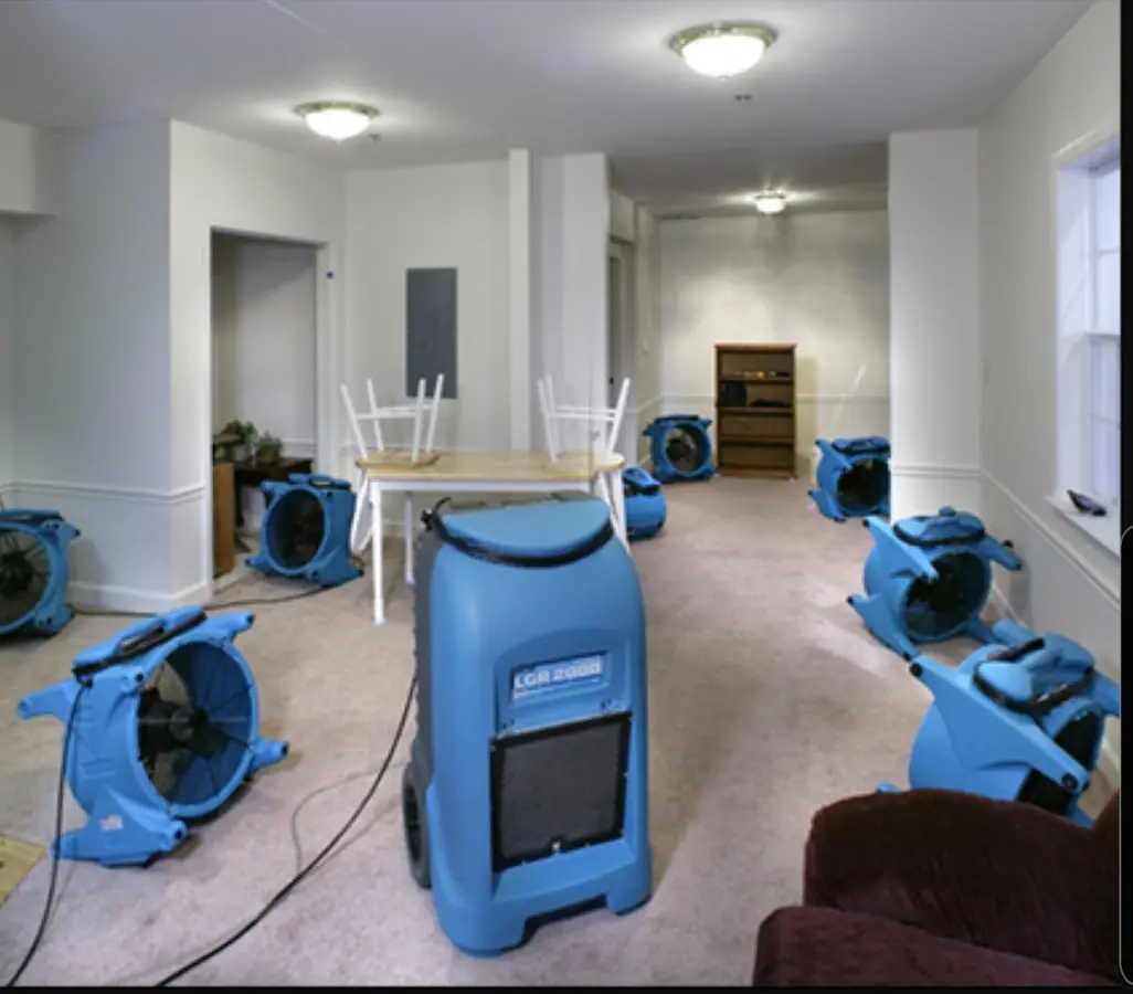 Air movers and dehumidifier setup for Water Damage Restoration in Shiloh